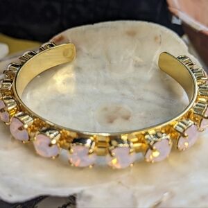Pink Opal Rose Water Crystal in 14k Gold Plated Cuff Bracelet